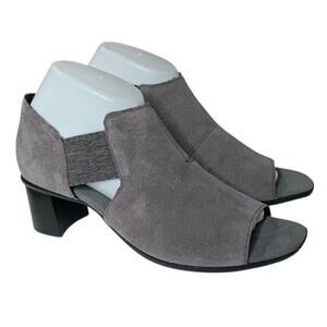 Munro Suede Open Toe Heels Sandals Comfort Shoes 9.5 Gray Zip Block Heel Travel